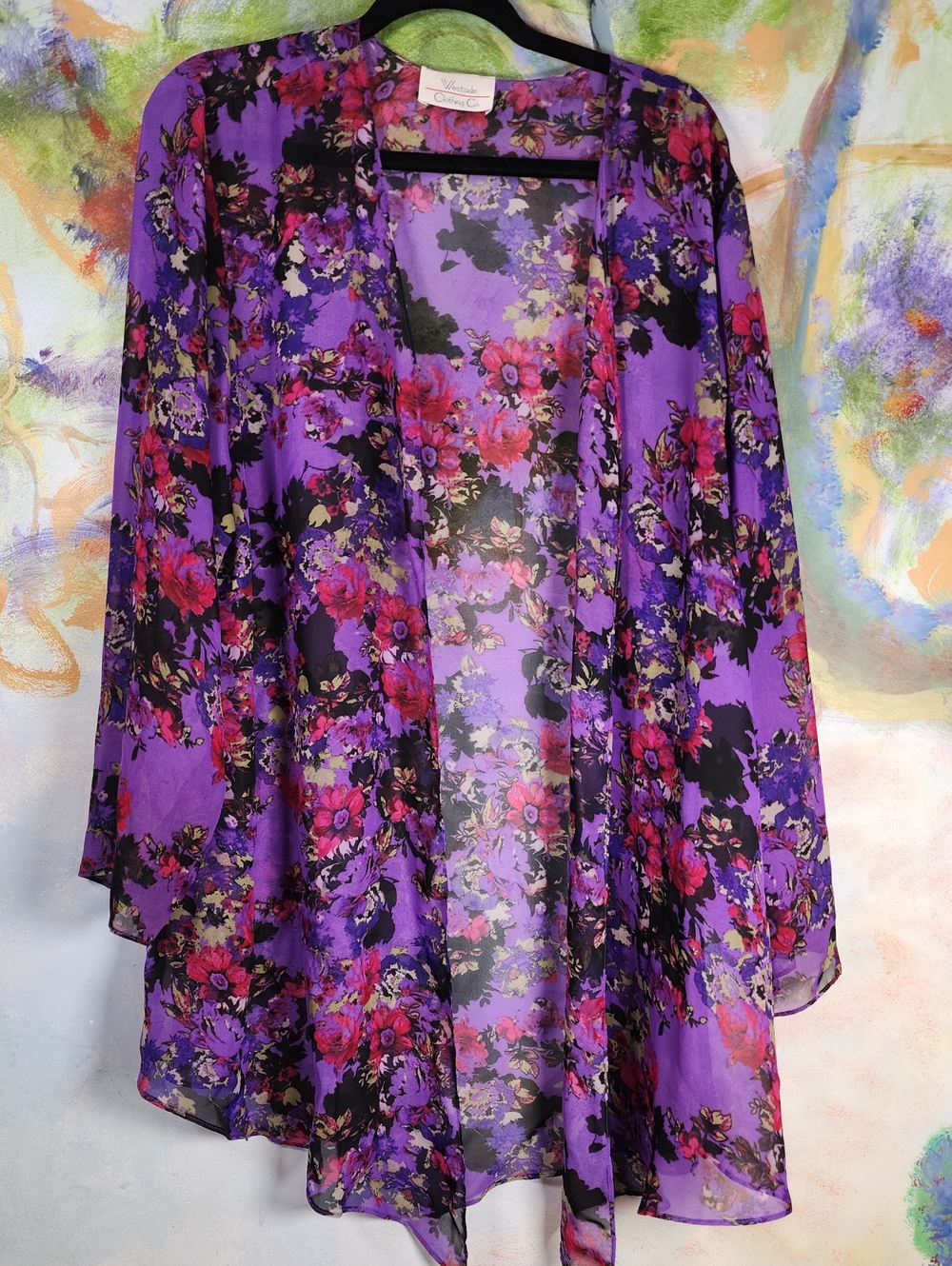 Floral Sheer Open-Front Tunic Kimono in Purple